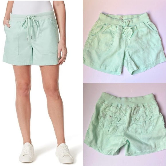 Calvin Klein Linen Shorts Womens Sz Small Mint Green Cargo Pockets relaxed fit - Picture 1 of 8